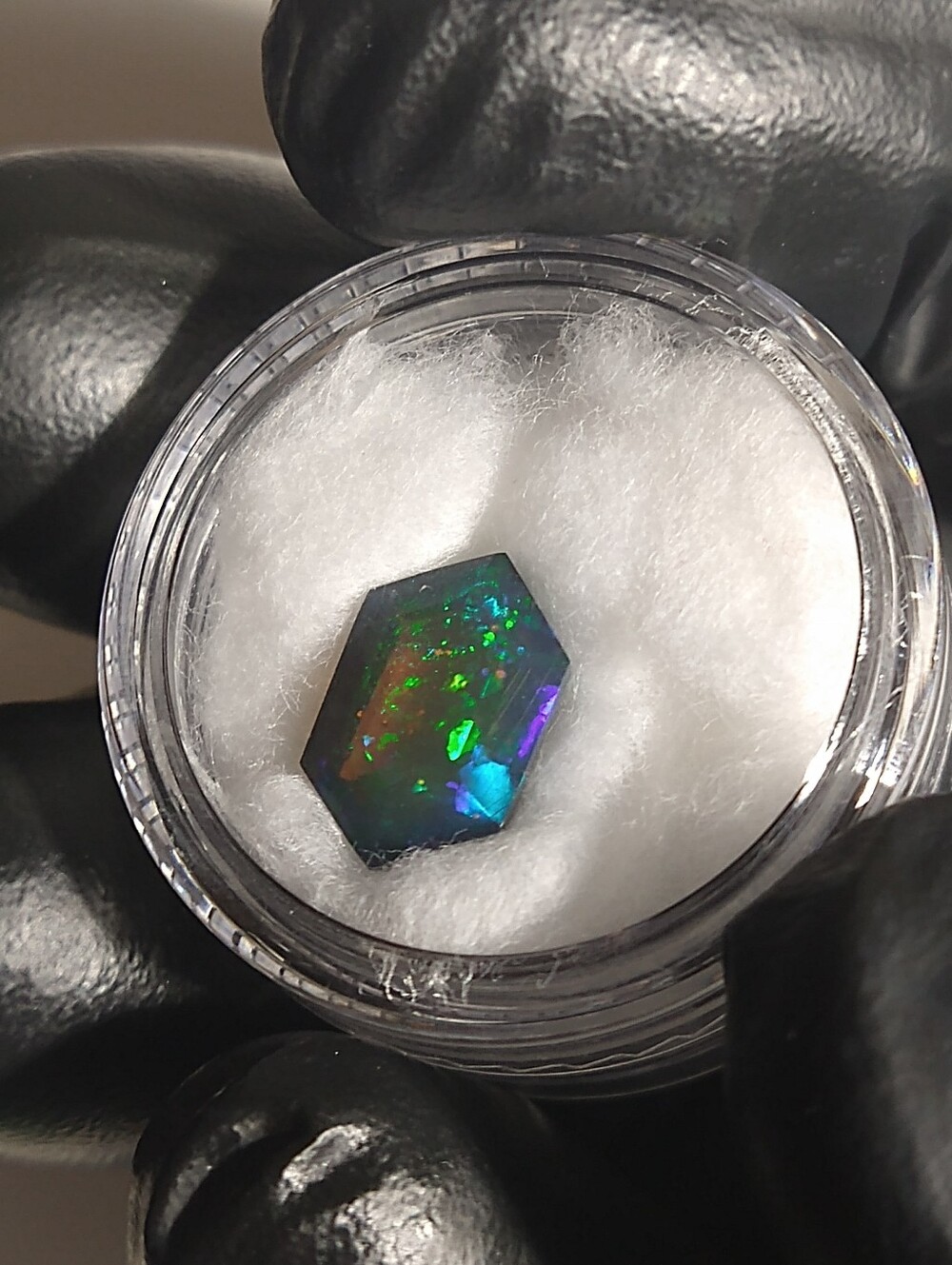 2.35 Natural Smoked Black Opal Faceted Gemstone Hexagon Shape Pin fire Pattern